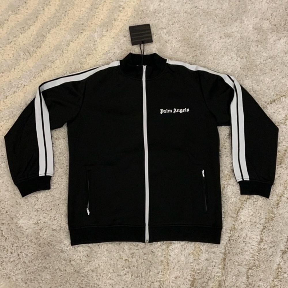 Palm Angels Classic Logo Striped Tracksuit Jacket Black & White Mens Size Large